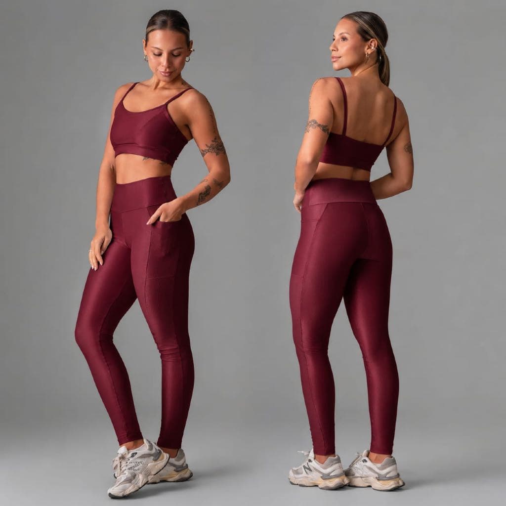 Conjunto Fitness Feminino Top + Legging Cintura Alta | Roupa de Academia Estampada Azul