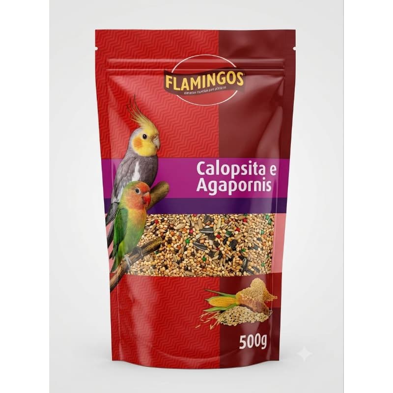 mistura de sementes ração periquito calopsitas agapornis 500 Gr flamingos.