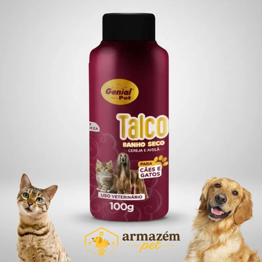 Talco Banho Seco Cães e Gatos Genial Pet Cereja e Avelã - 100g