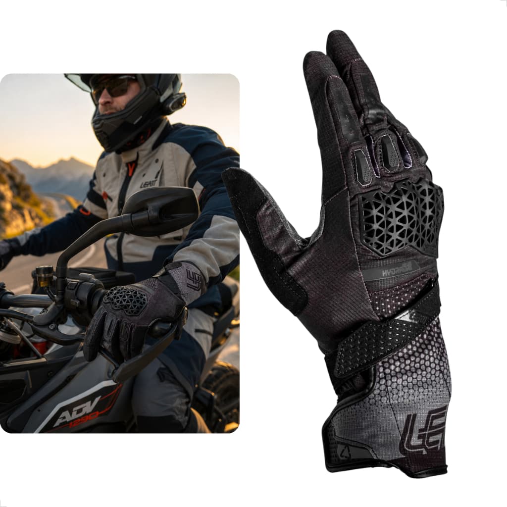 Luva Moto Impermeável LEATT ADV HydraDri 5.5 Proteção CE Touchscreen ReaFlex Cano Longo MicronGrip ADV
