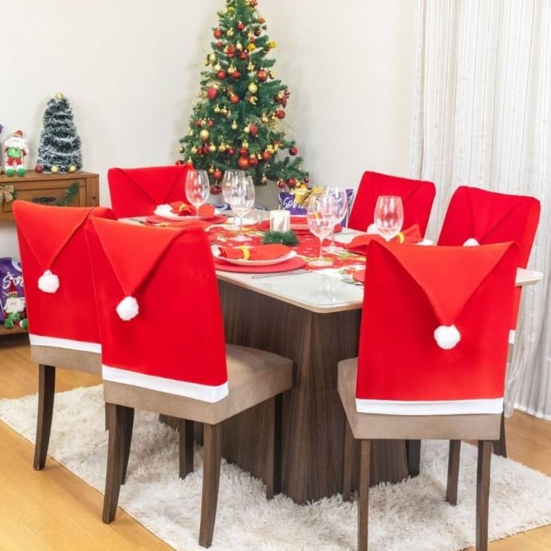 "Capa de Cadeira Natalina" Decoração de Natal para Sala e ceia em poliéster. tamanho 50cm de largura 60 de altura