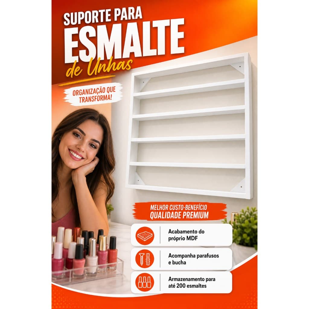 Expositor de Esmaltes 5 Prateleiras 200 Esmaltes 60x60x6cm Mdf