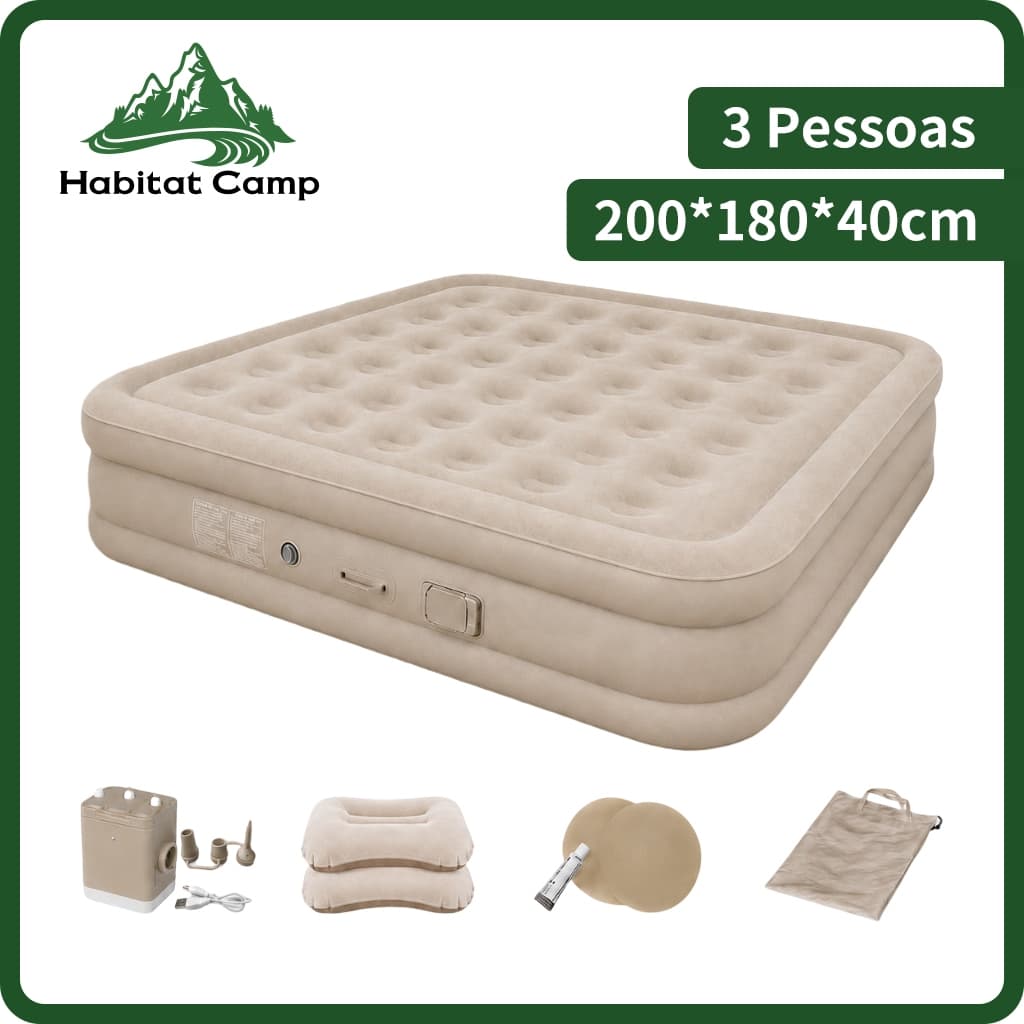 HABITAT CAMP Colchão Inflável Queen Casal Cama De Campanha Bomba Inflável Com Bateria De Lítio Integrada
