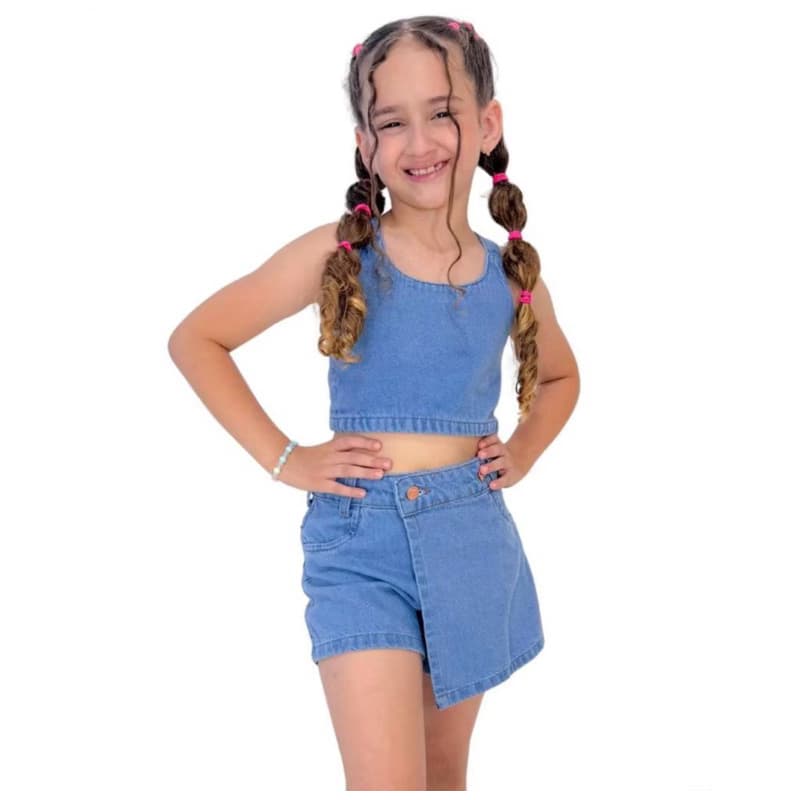 conjunto shorts saia jeans top cruzado 01512