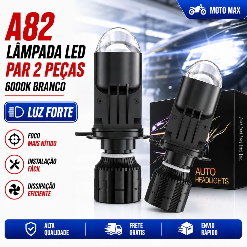 A82 H4 Auto Lâmpada Mini Lente LED Farol Automática High Beam Low 6000K Para Carro Motocicleta Projetor Duplo Len
