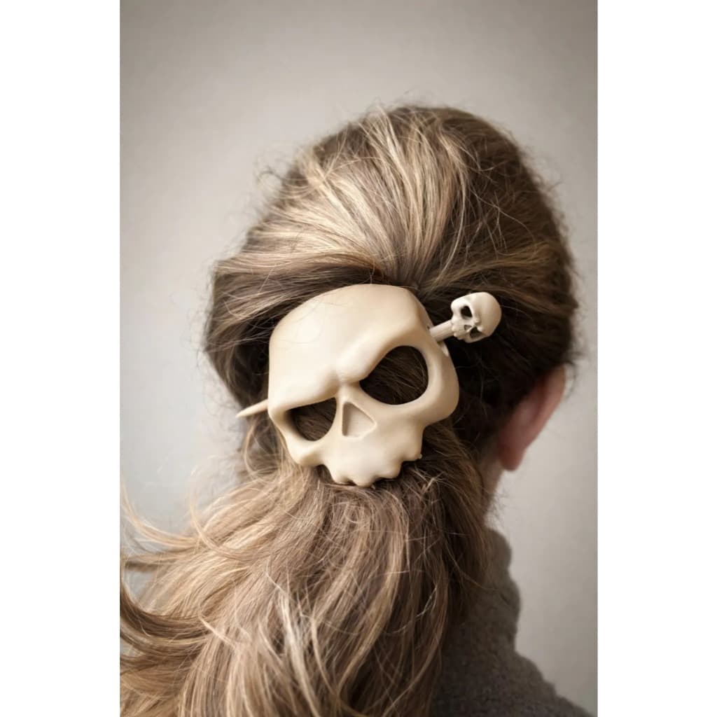 Presilha de Cabelo Caveira Gótica com Haste para Coque Acessório Feminino Dark Rock Halloween