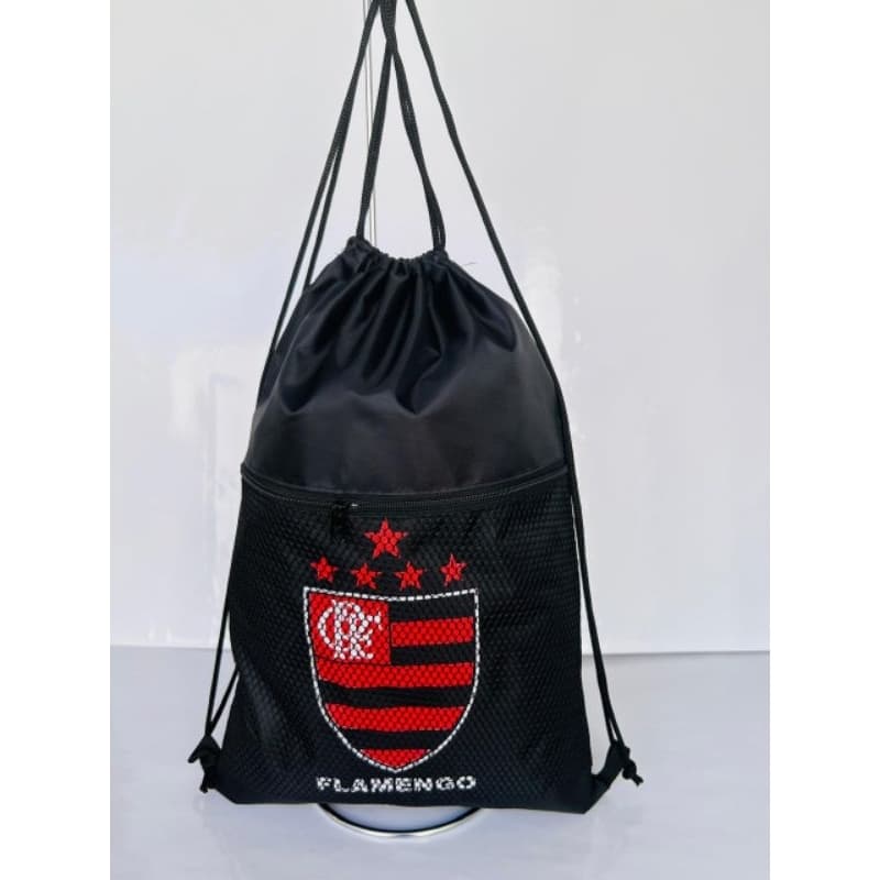 Mochila Saco  Esportiva com Bolso em Tela e Cordão