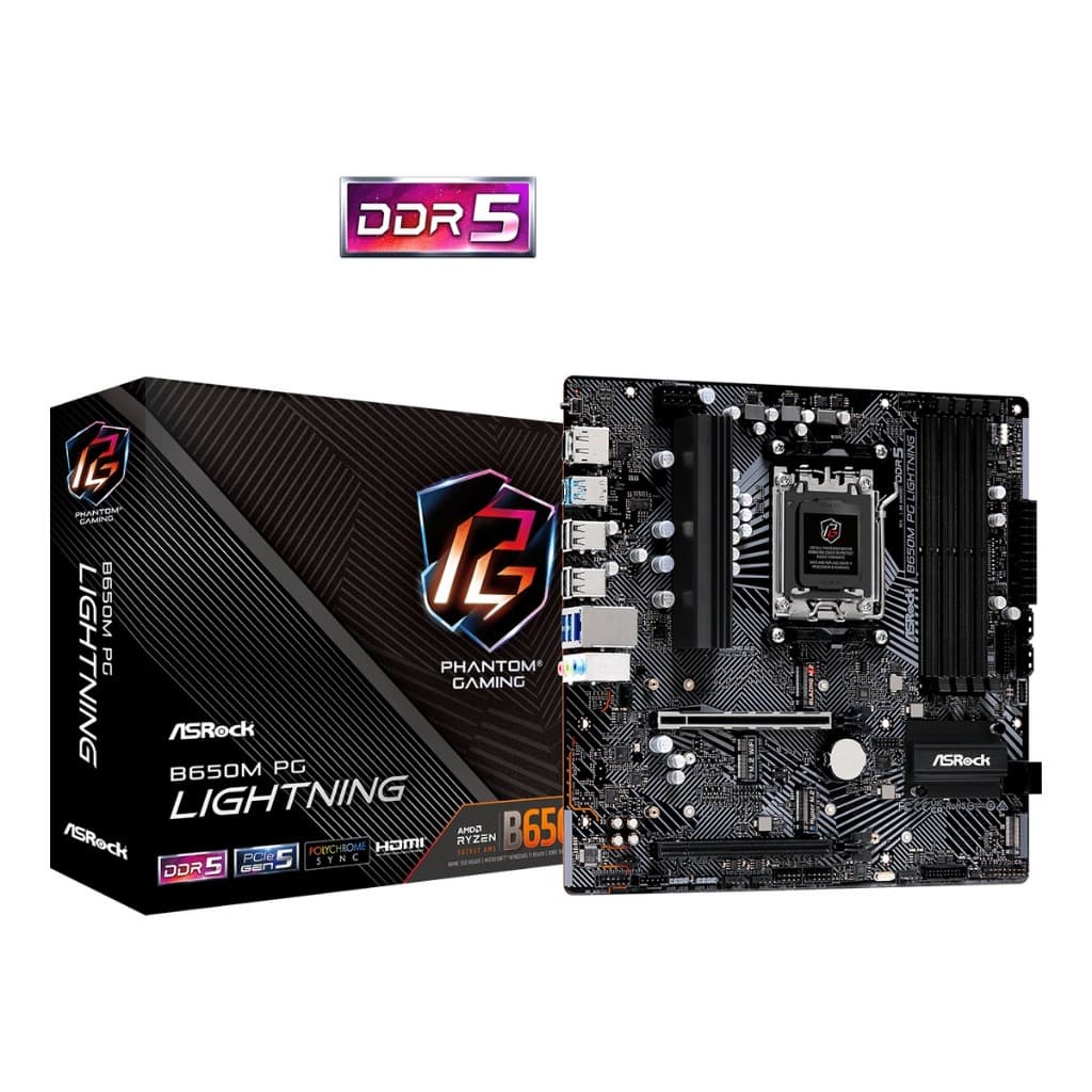Placa Mãe AM5 B650M ASRock B650M PG Lightning DDR5 M.2 PCIe 5.0 HDMI DP USB-C Rede 2.5G Ryzen 7000 8000 9000