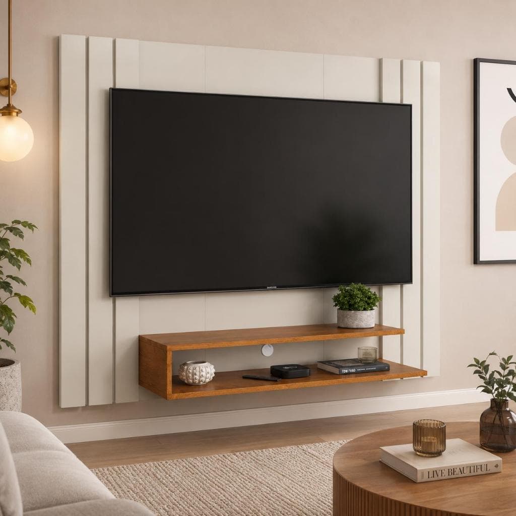 Painel Ripado Para Tv até 55 Polegadas Home Rack Suspenso Moderno C/ Prateleira Para Organização