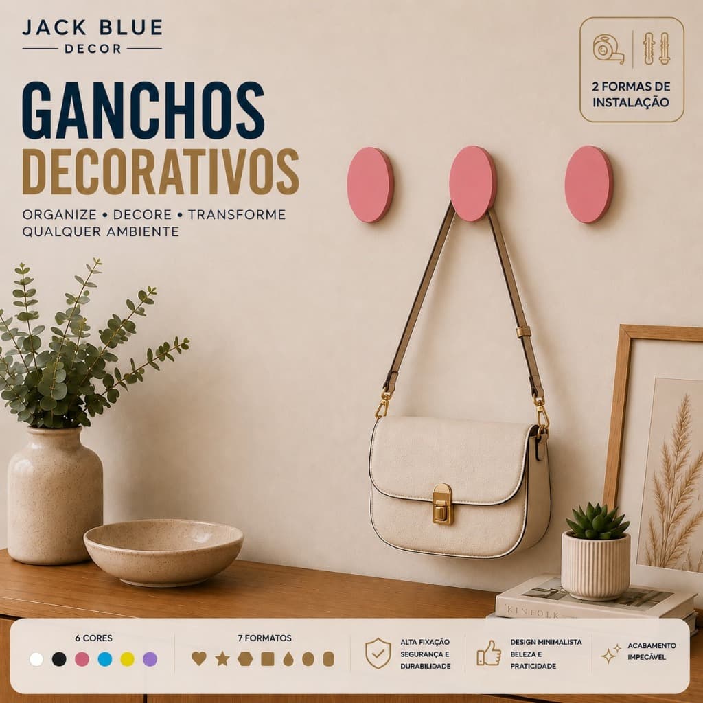 Kit Gancho Parede Decorativo Oval Fita Dupla 3M ou Parafuso Suporte Cabideiro Multiuso Bolsa Toalha Mochila Casacos Rosa