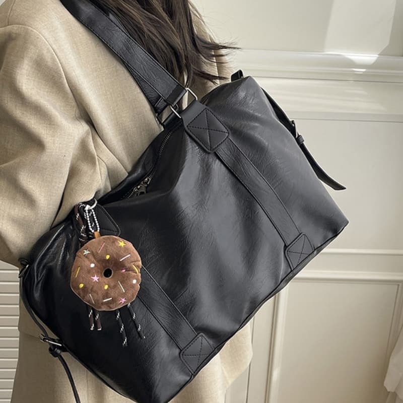 Bolsa Feminina Vintage de Ombro Transversal Tote em Couro Macio Grande Capacidade Casual（Com pingente）