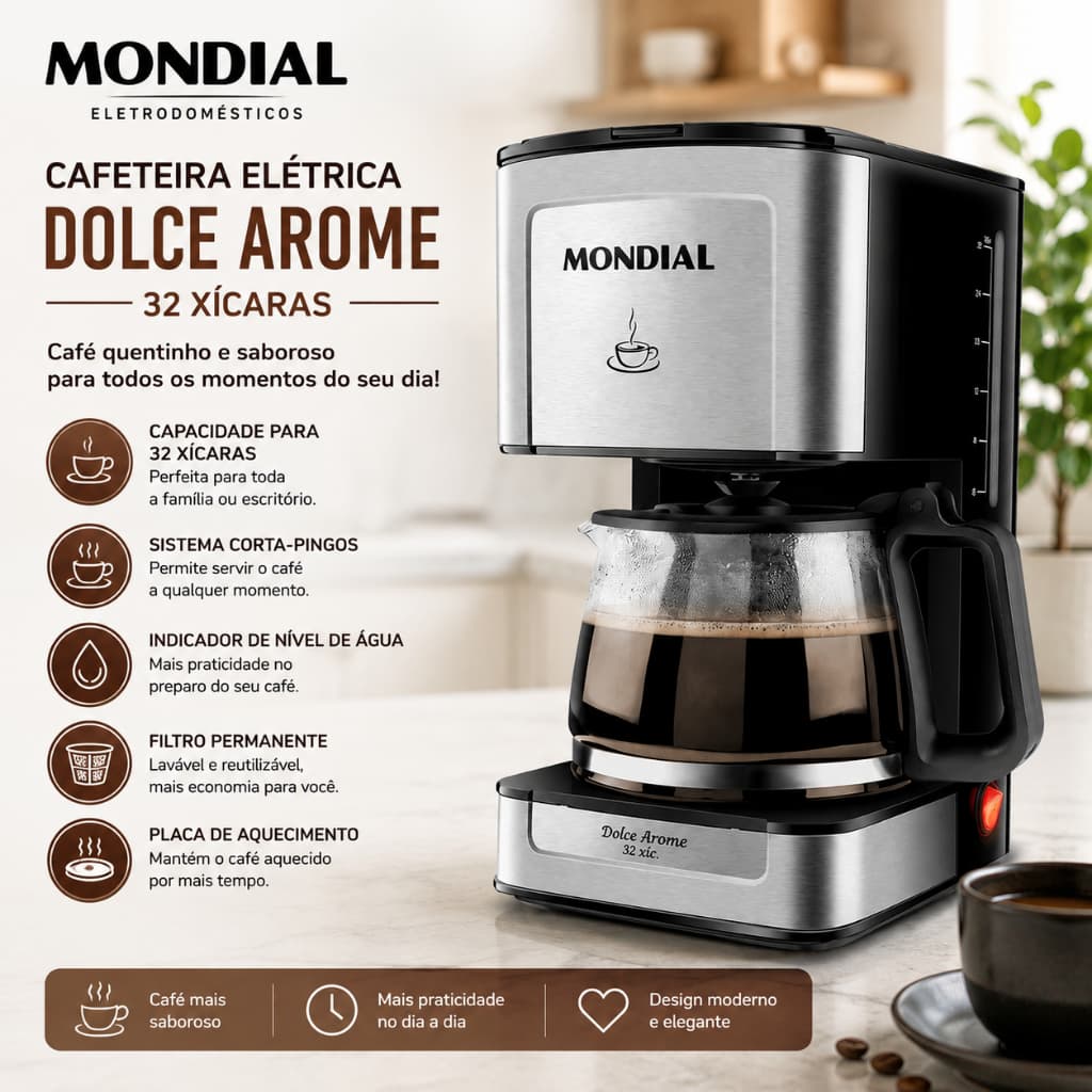 Cafeteira Elétrica Dolce Arome Mondial Preto/Inox 800W - C-44-32X-SI