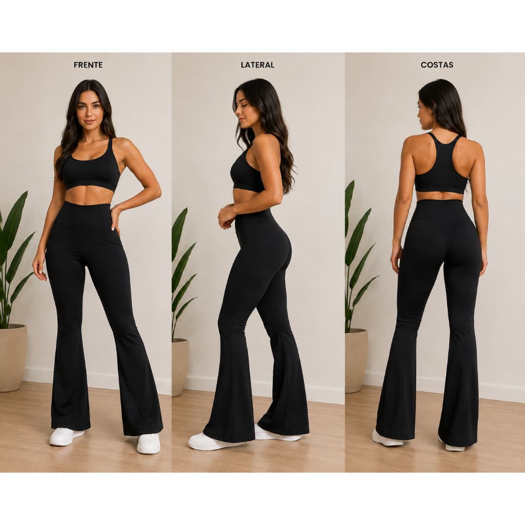 Calça Flare Feminina Suplex Premium Cintura Alta Modeladora Boca de Sino Zero Transparência