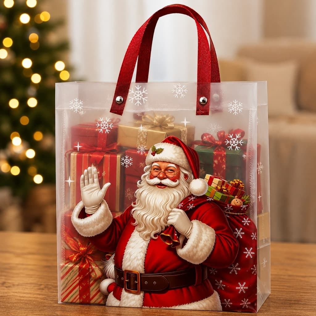 Kit Sacola Para Presente Transparente De Natal Papai Noel