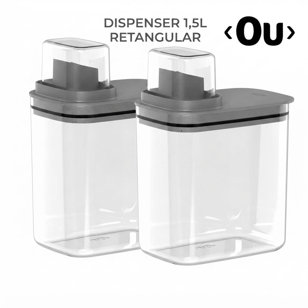 Kit 2 Dispensers 1,5L para Sabão em Pó Amaciante Lavanderia Linha Flow Ou Retangular