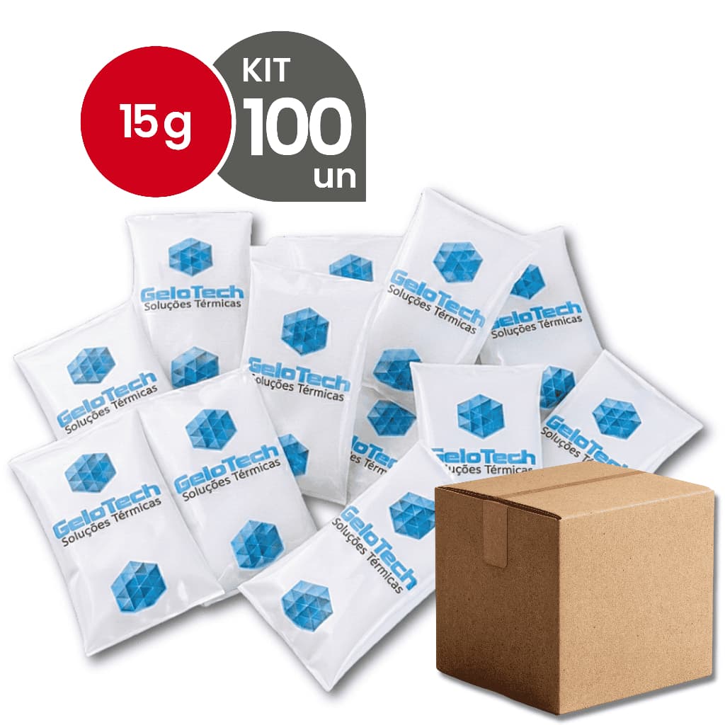 Kit 100 Gelo Reutilizável 15g Flexível Até 8h Gelado Não Molha | GeloTech Gel Artificial Atóxico