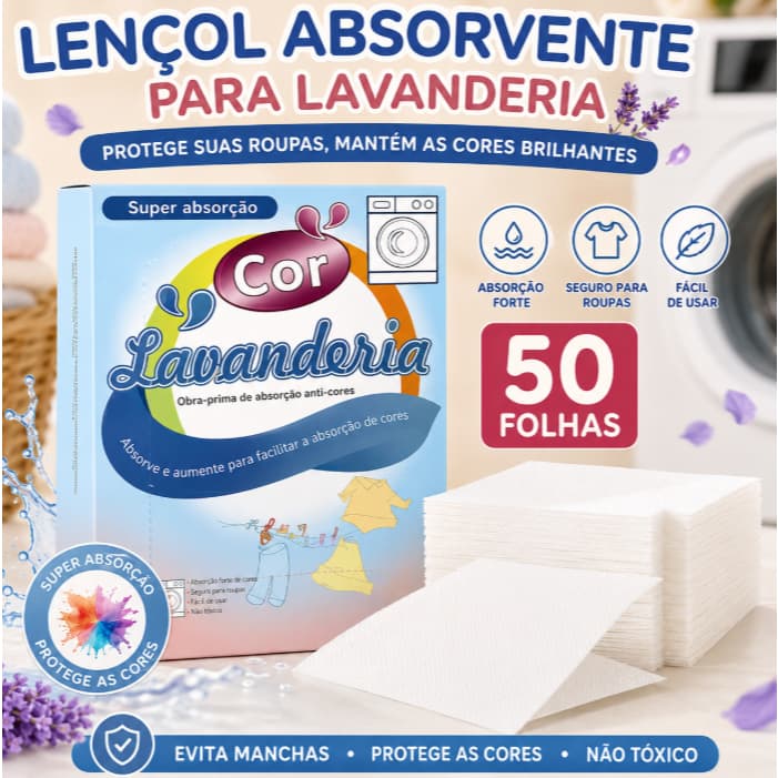 50/100Folhas Anti-Mistura de Cores para Lavanderia | Evita Manchas e Transferência de Cor nas Roupas