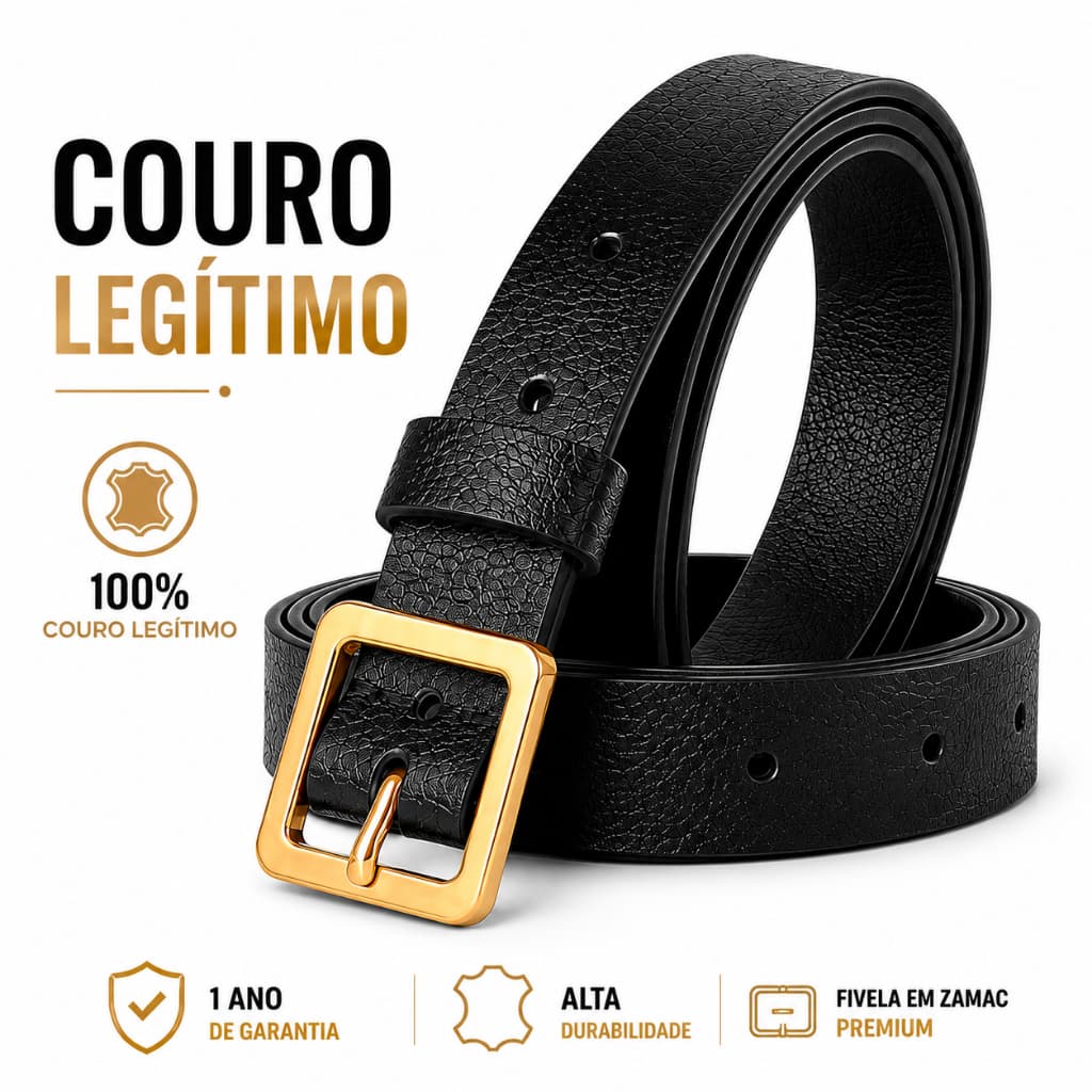 Cinto feminino de COURO LEGITIMO Fino preto  elegante P M G