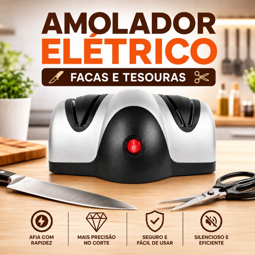 Afiador Elétrico de Facas e Tesouras Amolador para Cozinha e Churrasco