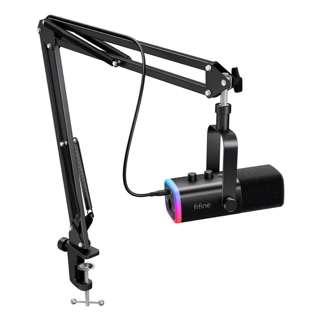 Microfone Dinâmico Fifine AM8T USB XLR RGB Braço Articulado Preto PC PS5 Streaming Podcast