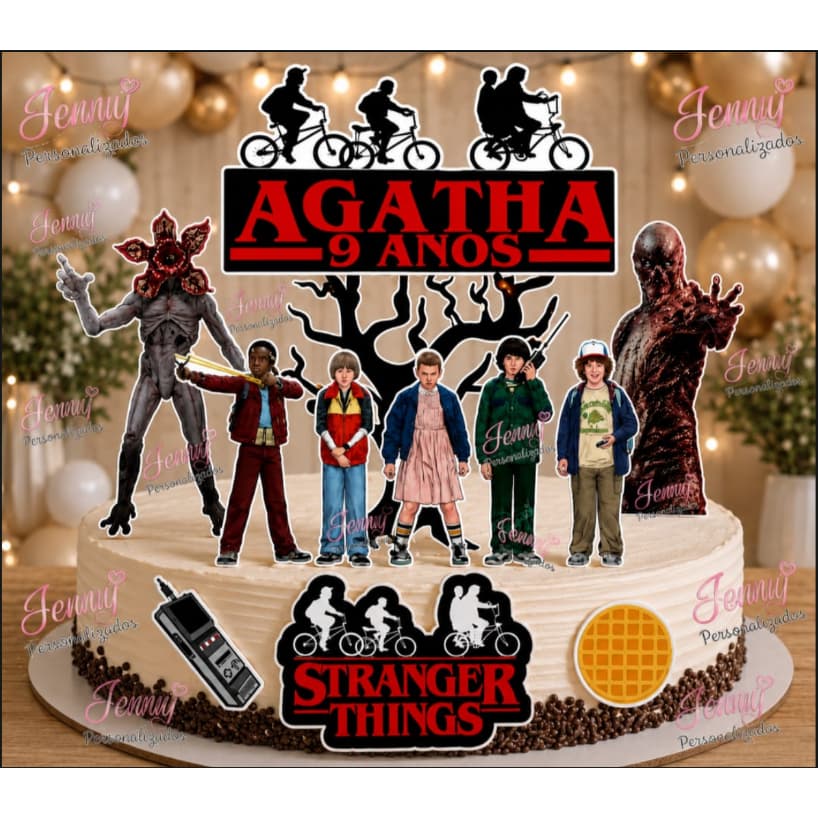 Topo Topper de Bolo Stranger Things Personalizado com nome e idade