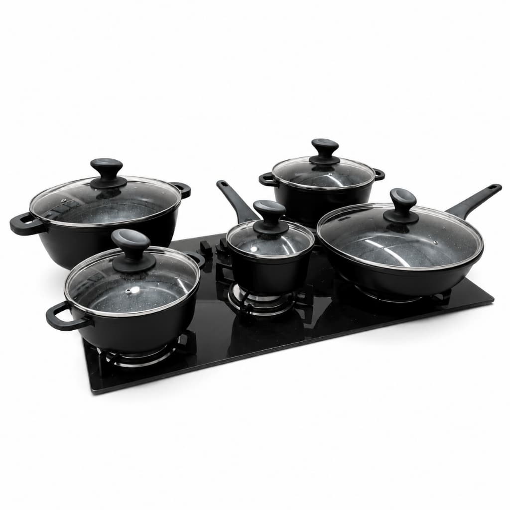 Conjunto Panelas Preto 5 Peças Antiaderente Cerâmica Frigideira e Caçarolas Frigigold Titanium