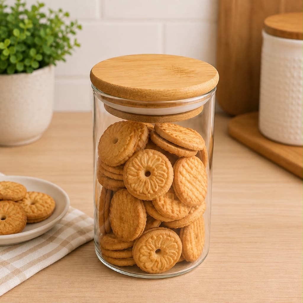 Pote Hermético Vidro Borossilicato 200ml Tampa de Bambu Organizador Temperos Mantimentos Cozinha
