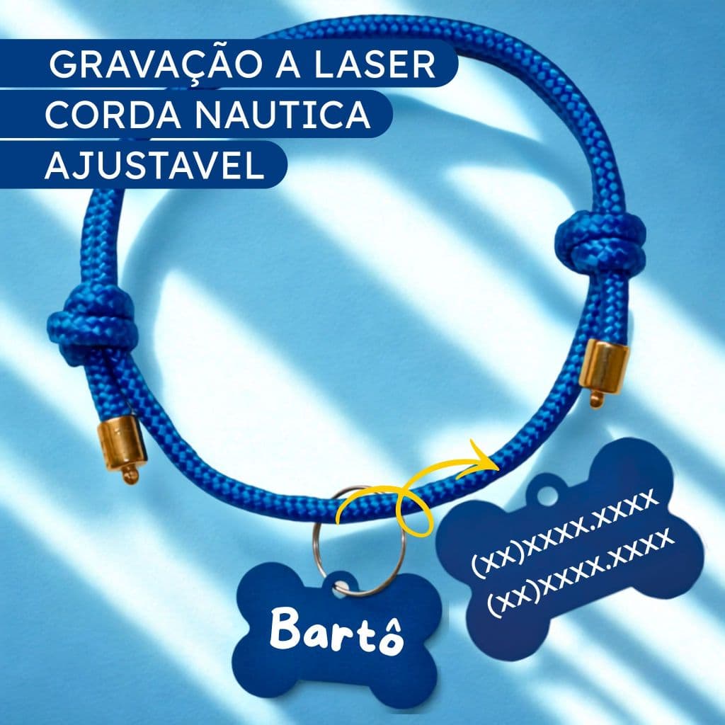 Coleira Para Cachorro e Gato com Plaquinha de Identificação Personalizada Ajustável Gravação a Laser