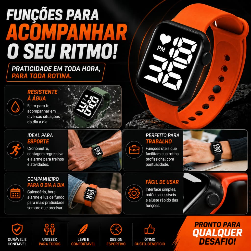 Kit 5 Relógios Digital SKMEI Esportivo Unissex Resistente à Água com Alarme Cronômetro Luz de Fundo Cores Sortidas