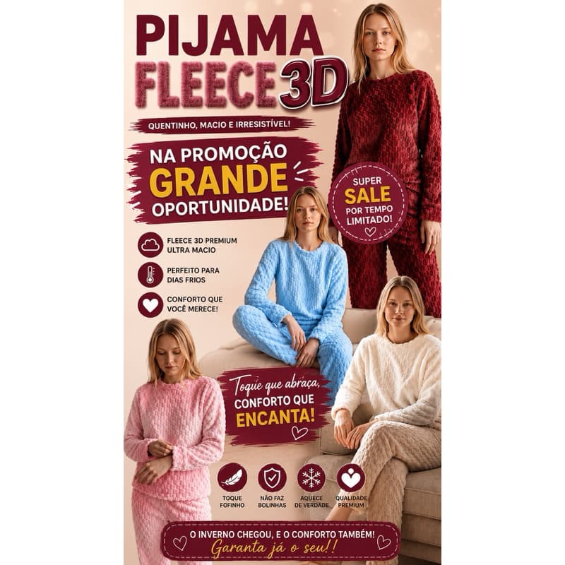 Pijama Feminino de Inverno Peluciado Premium – Conjunto Blusa Manga Longa + Calça