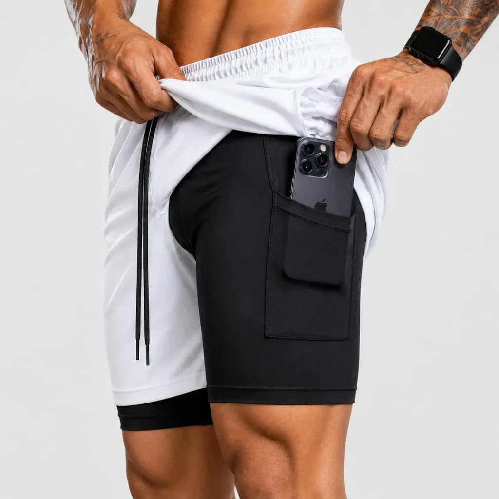 Short Dry Fit Bermuda Masculina Academia Treino 2 Em 1 Compressão Bolso Interno