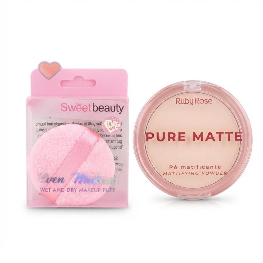 Pó Compacto Matificante Pure Matte Ruby Rose + Esponja para Pó Compacto