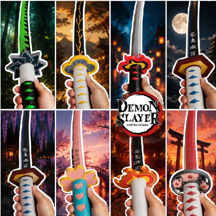 Katana Demon Slayer 1,15cm - Tanjiro Zenitsu Tokito Mitsuri - Material PLA Kimetsu no Yaiba