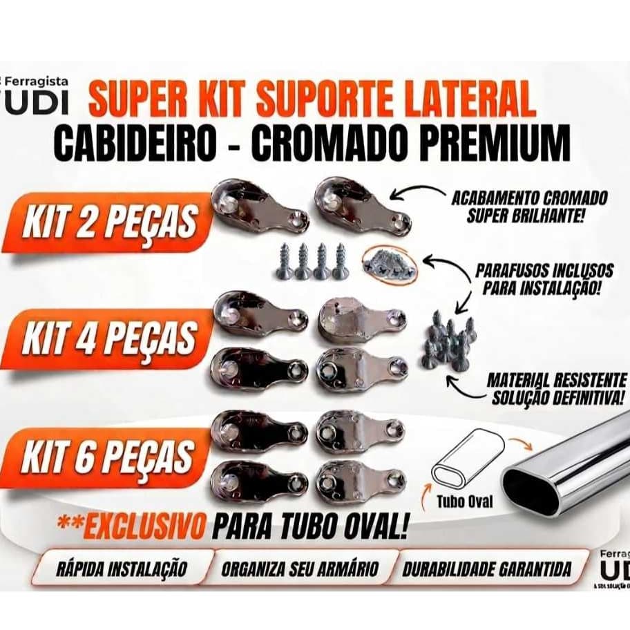 Suporte lateral para guarda-roupa,  suporte para tubo cabideiro oval oblongo kit com 2pc 4pc 6pc