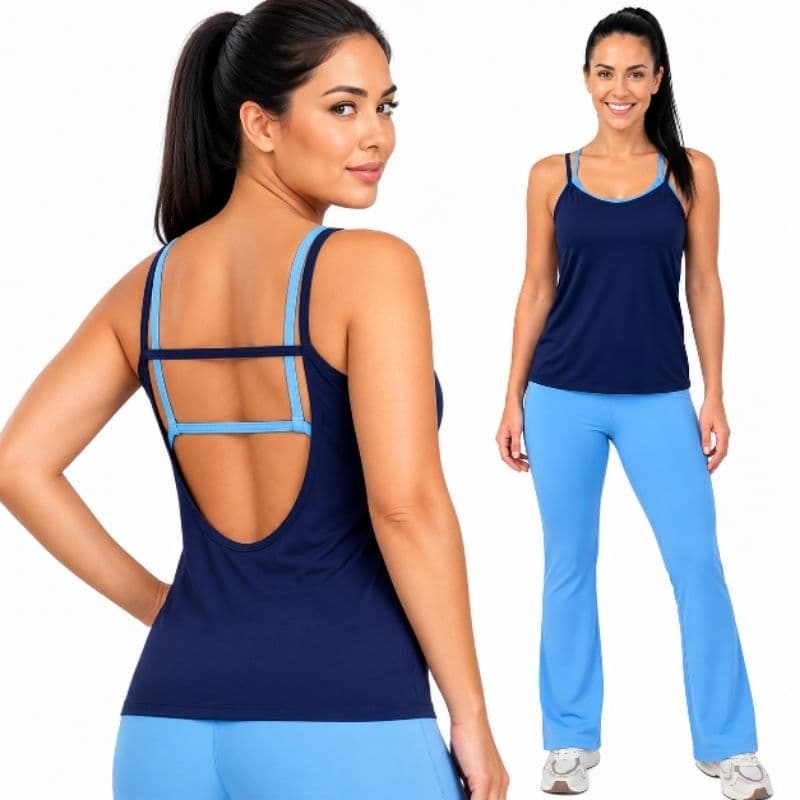 Blusa Fitness Feminina Dry Fit para Academia e Caminhada com Costas Vazadas