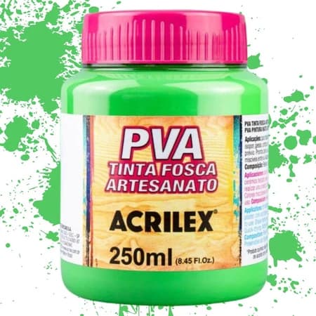 Tinta PVA Fosca Para Artesanato 250ml Acrilex - Verde Folha - 510 - Artesanato Pintura Impressora 3D