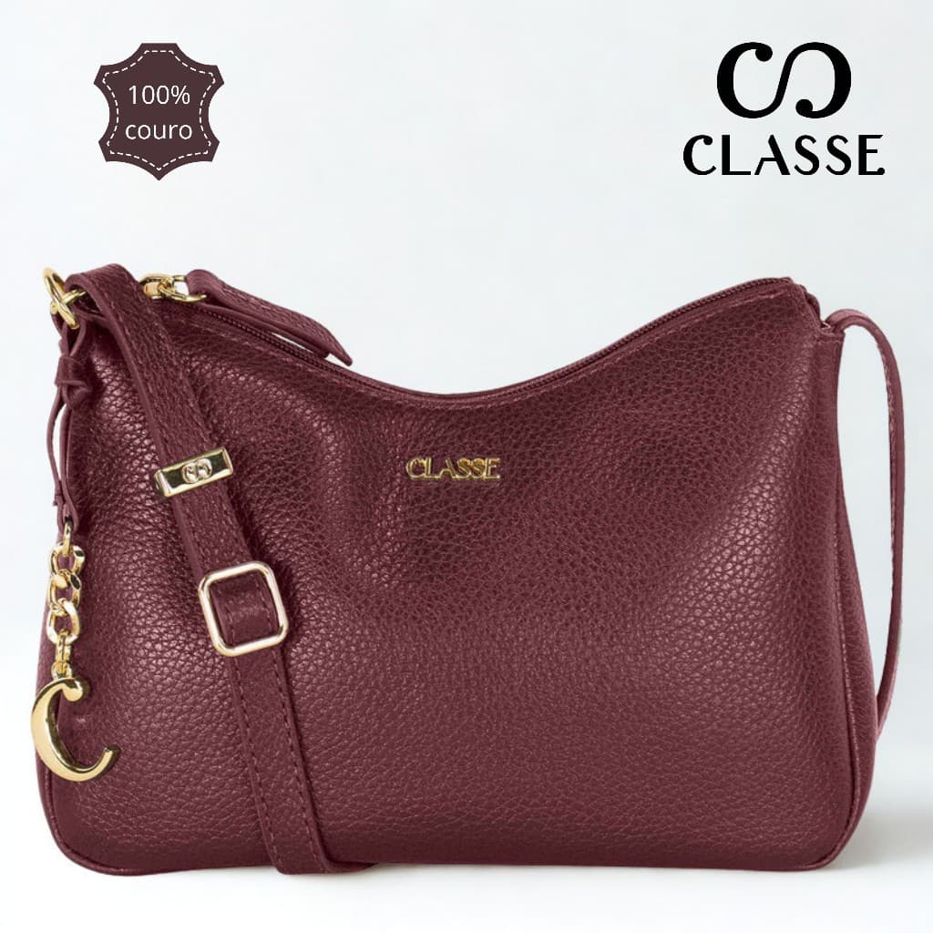 Bolsa Feminina Classe Couro Legitimo Transversal Tiracolo Pequena Bag Creme Off White Marrom Vinho