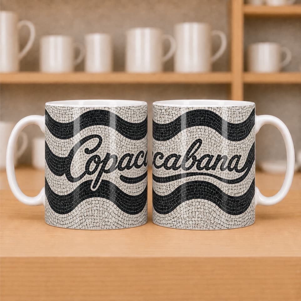 Caneca Xicara Copacabana | Lembrancinha do Rio de Janeiro | Porcelana 325 ml