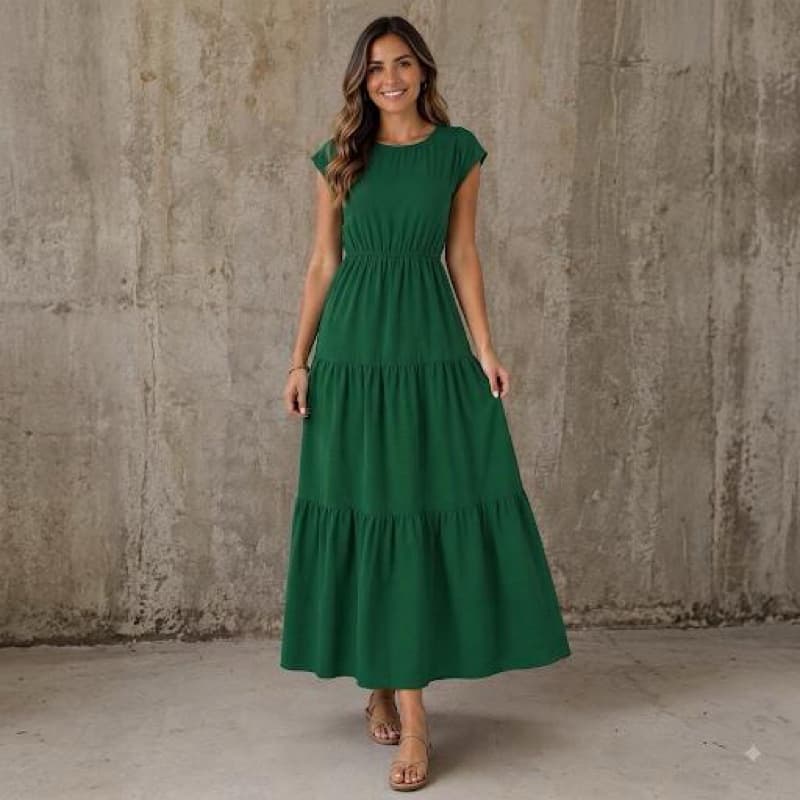 Vestido Feminino Crepe Duna longo 3 Marias Soltinho Manga Curta Casual