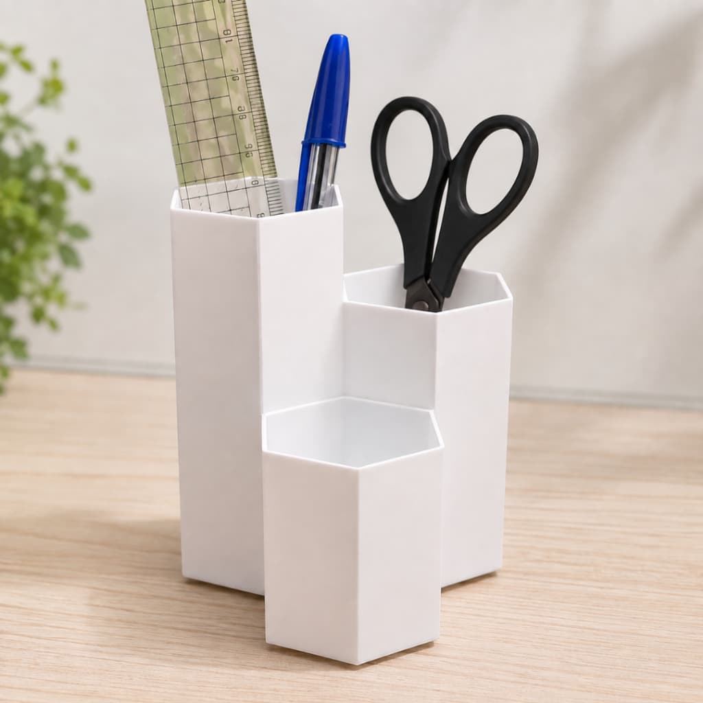 Organizador Hexágono Porta Treco Porta Canetas Lápis Multiuso Mesa Escritório Vertical Branco Preto