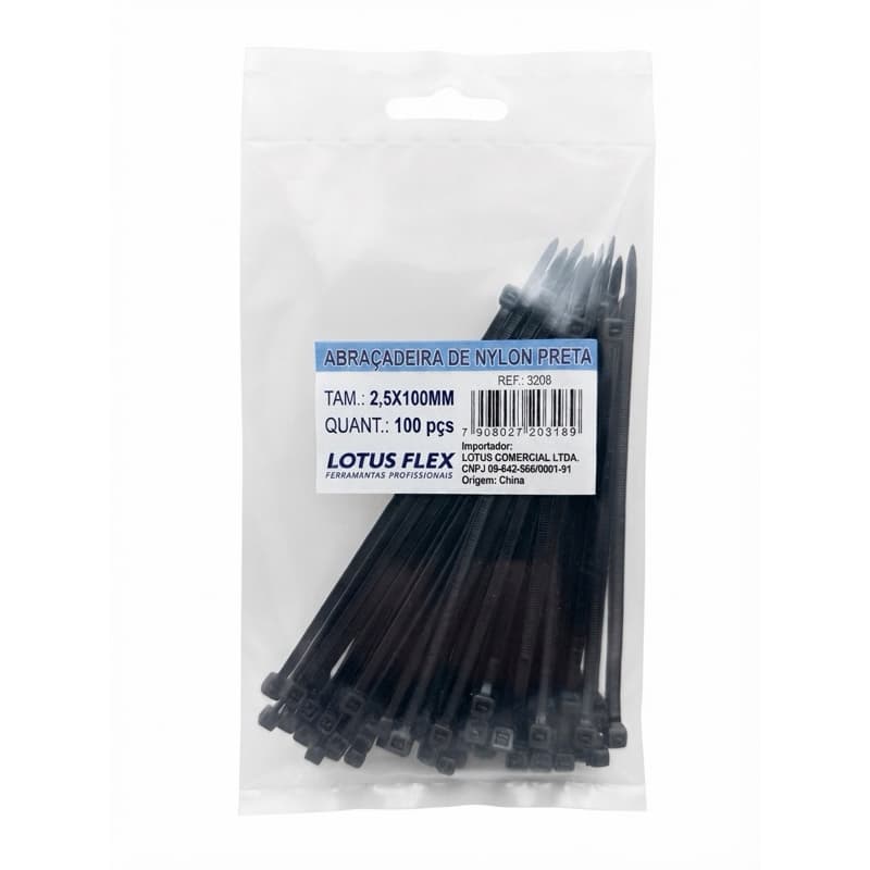 200 Abraçadeira De Nylon Preta de Plastico Presilhas Enforca Gato 2,5x100mm Reforçada resistente