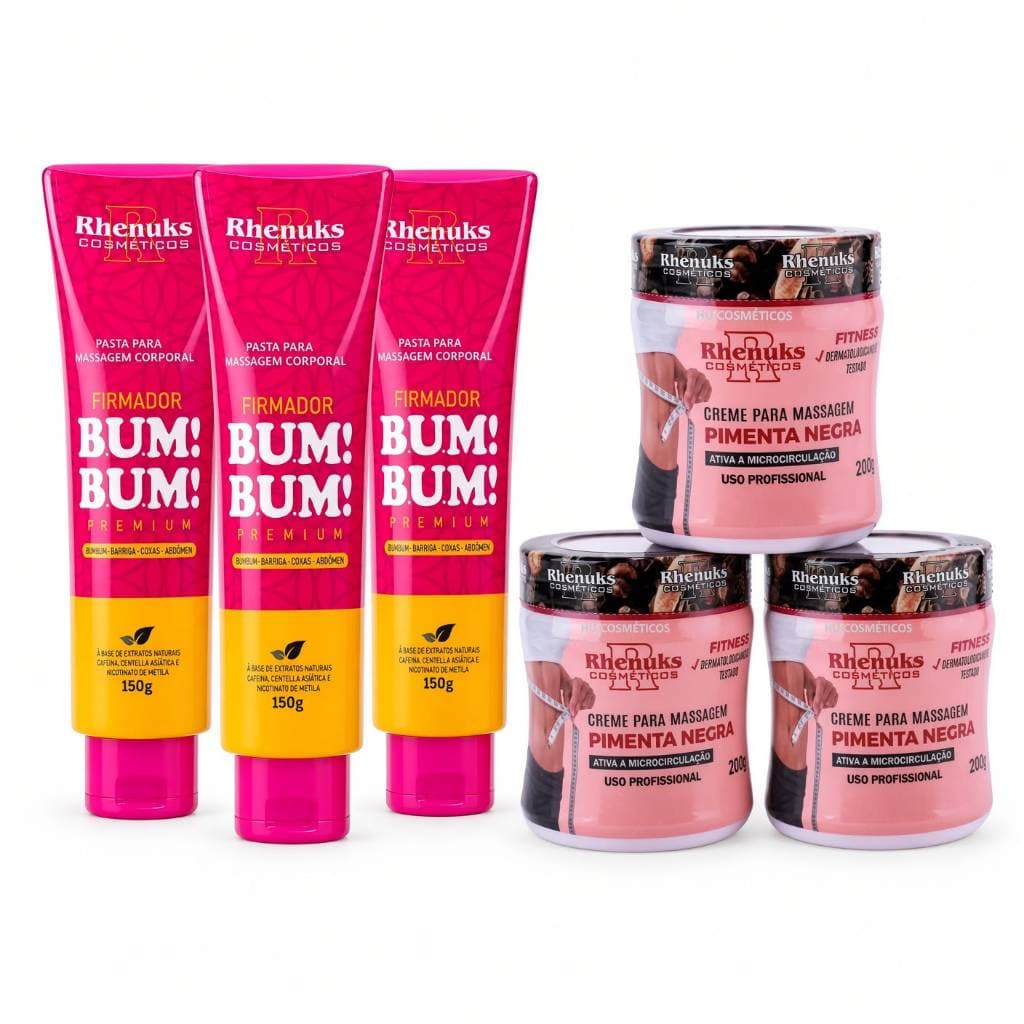 Kit 3und Gel Firmador De Bumbum 150g + 3und Gel Redutor De Medidas Pimenta Negra 200g