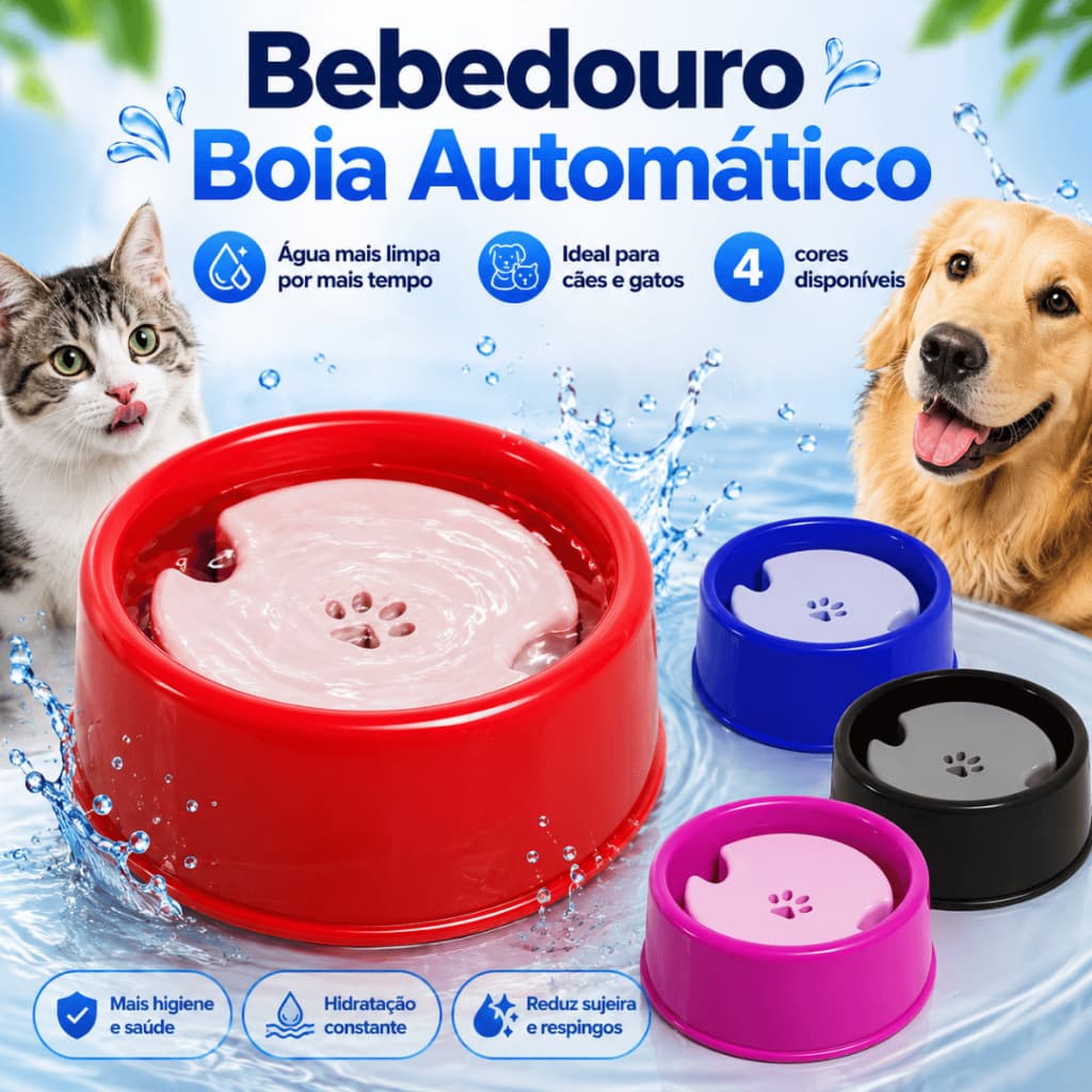 Bebedouro + Comedouro Pet 650ml Cães Gatos Pelos Longos Anti Respingo Boia Flutuante Não Molha Pelo Peludo