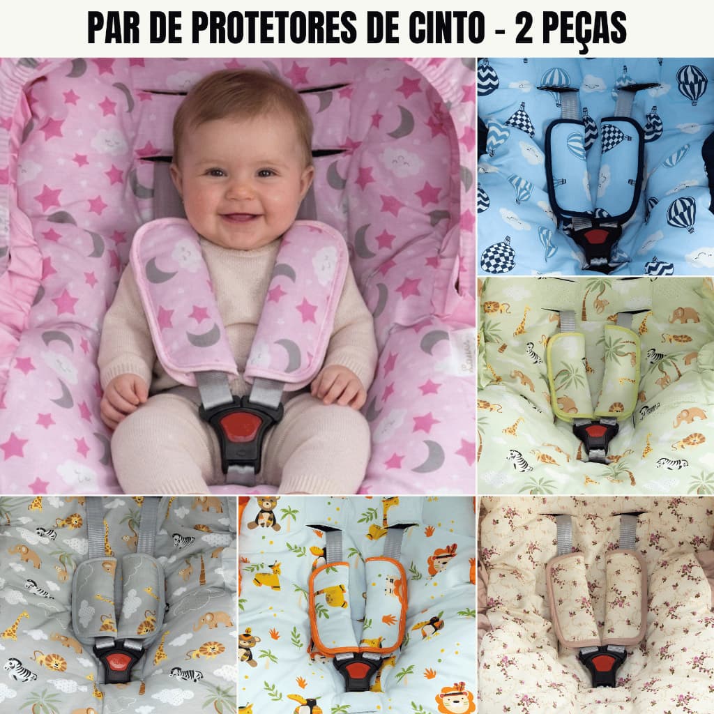 Protetor de Cinto Par para Carrinho e Bebê Conforto Cores Lisas Estampados Todos os Modelos com Viés