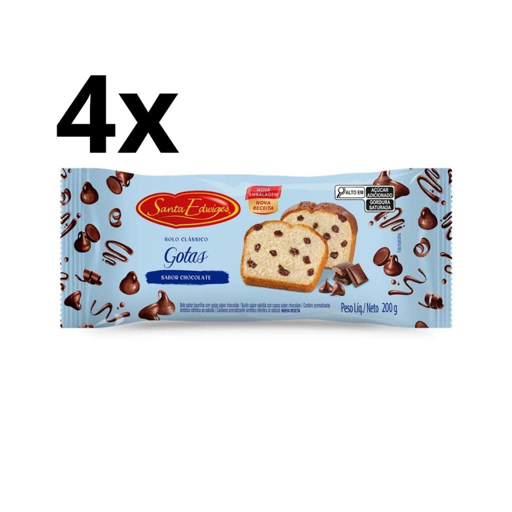 Kit 4 Bolos De Baunilha Com Gotas De Chocolate Santa Edwiges 200g cada