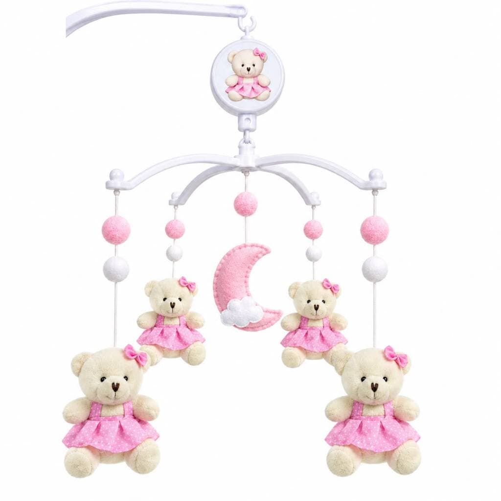 Móbile Músical e Giratório Urso Ursinha Ursa Pijama Lua Nuvem Princesa Menina