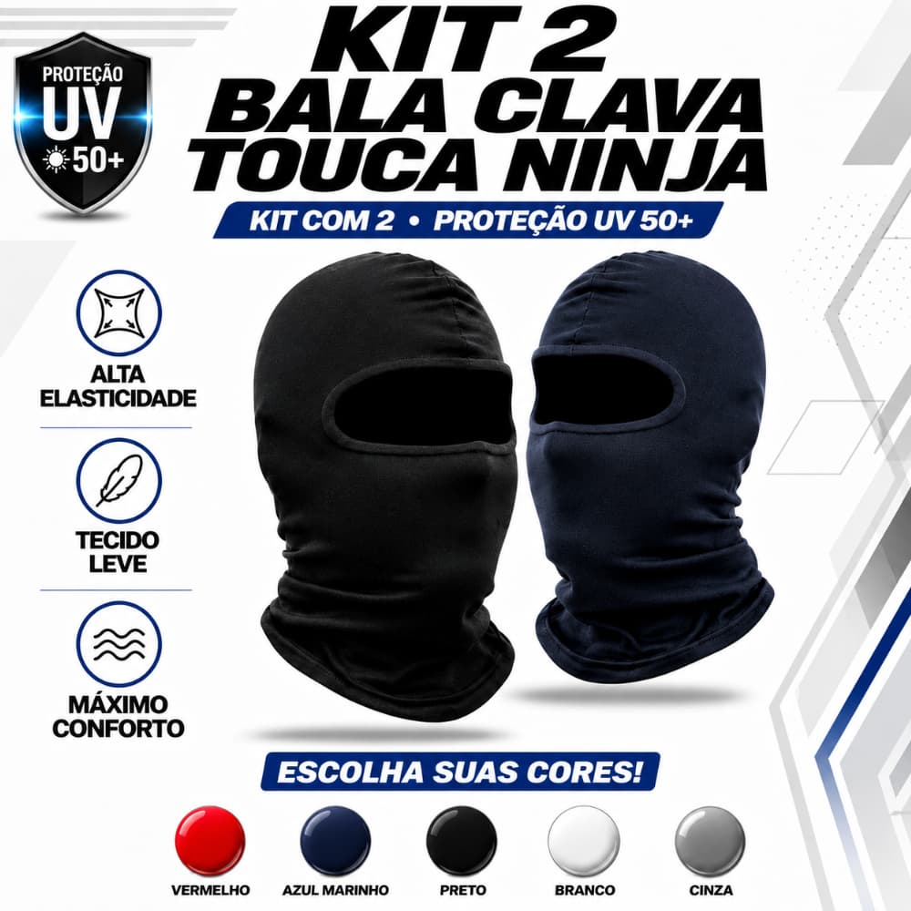 Kit 2 Balaclavas Touca Ninja Moto Proteção UV 50+ para Capacete