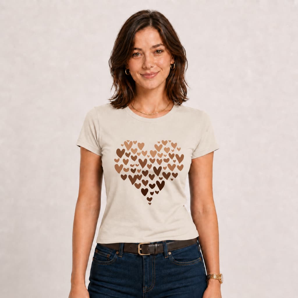 Camiseta T-shirt Feminina Estampada Coração, 100% Algodão.