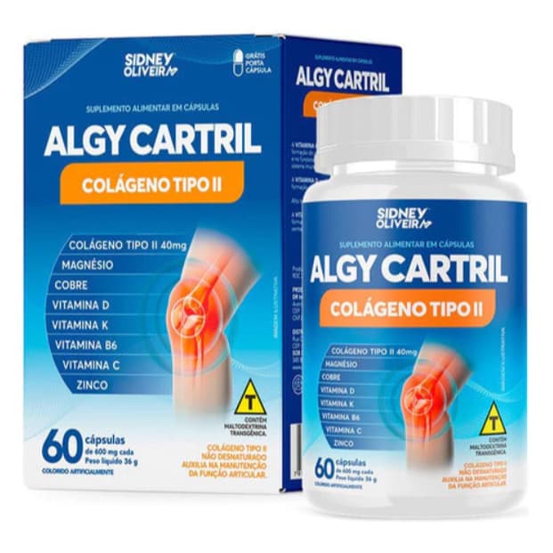 Colágeno Tipo II Magnésio Zinco Algy Cartril Cobre 60 Cápsulas Vitaminas Minerais