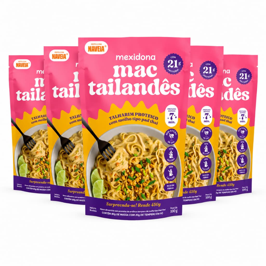 Kit 5 Macs Mexidona Macarrão Proteico Molho Tailandês Sem Glúten Sem Lactose